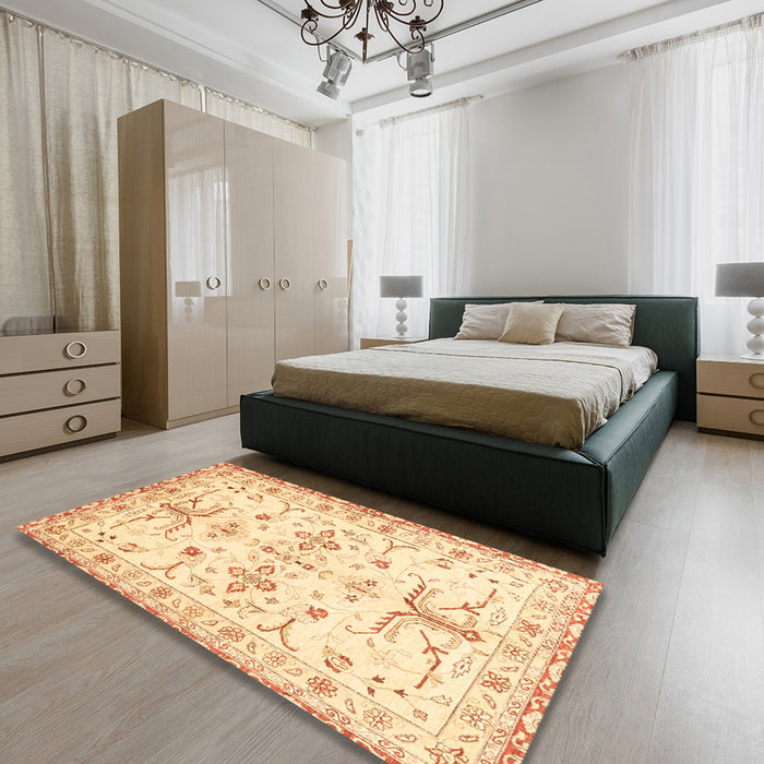 Machine Washable Abstract Sun Yellow Rug in a Bedroom, wshabs3335