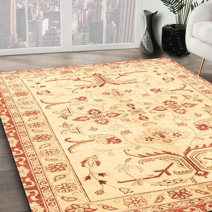 Abstract Sun Yellow Oriental Rug in Family Room, abs3335