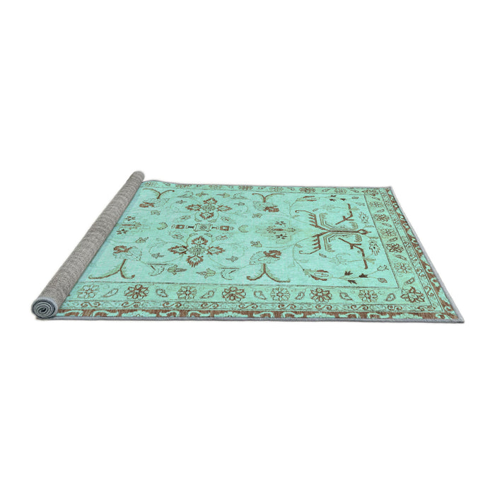 Sideview of Machine Washable Oriental Light Blue Traditional Rug, wshabs3335lblu