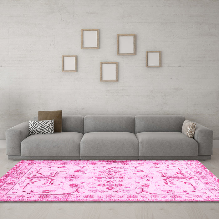 Machine Washable Oriental Pink Traditional Rug in a Living Room, wshabs3335pnk