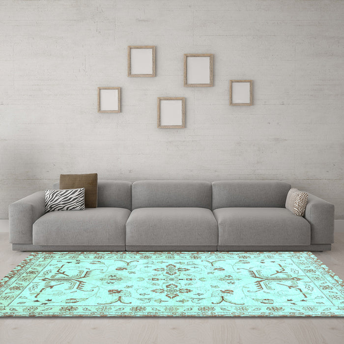 Machine Washable Oriental Light Blue Traditional Rug in a Living Room, wshabs3335lblu