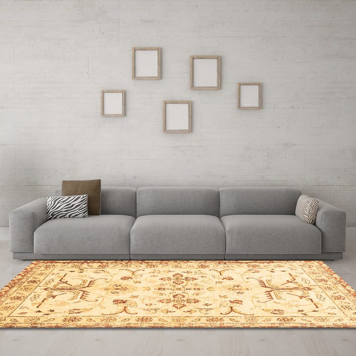 Machine Washable Oriental Brown Traditional Rug in a Living Room,, wshabs3335brn