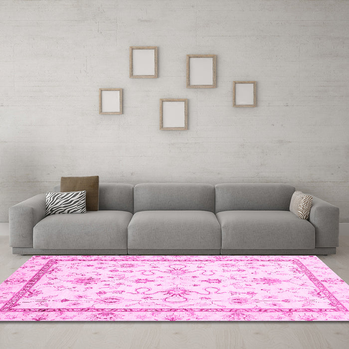 Machine Washable Oriental Pink Traditional Rug in a Living Room, wshabs3336pnk