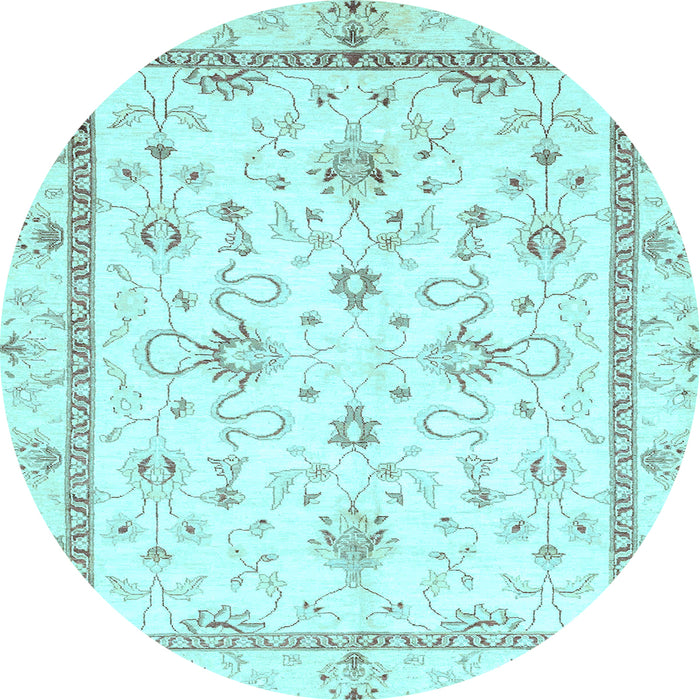 Round Machine Washable Oriental Light Blue Traditional Rug, wshabs3336lblu