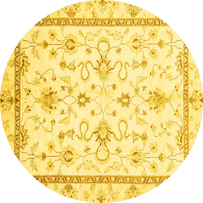 Round Machine Washable Oriental Yellow Traditional Rug, wshabs3336yw