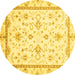 Round Machine Washable Oriental Yellow Traditional Rug, wshabs3336yw