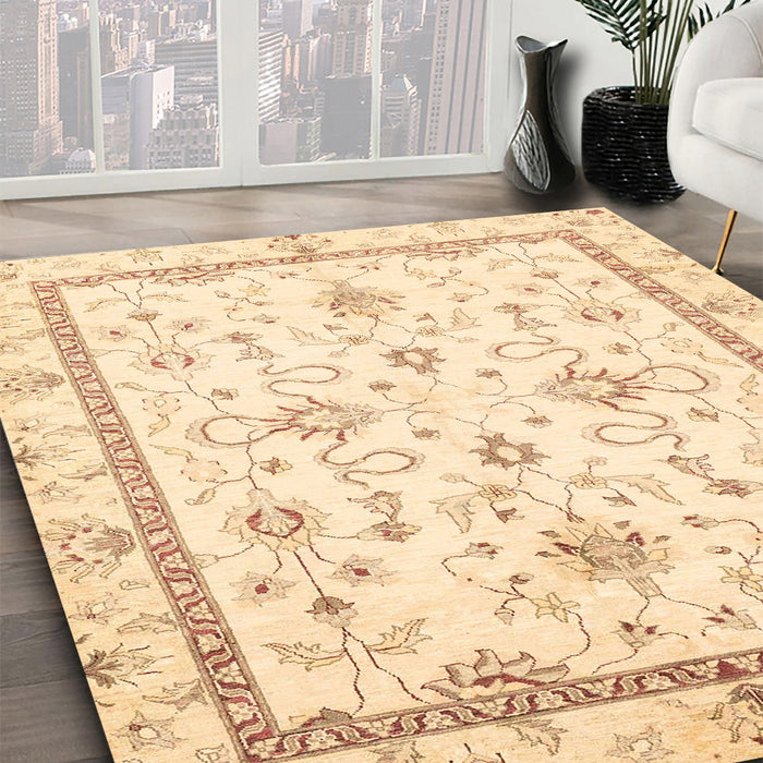 Abstract Sun Yellow Oriental Rug in Family Room, abs3336