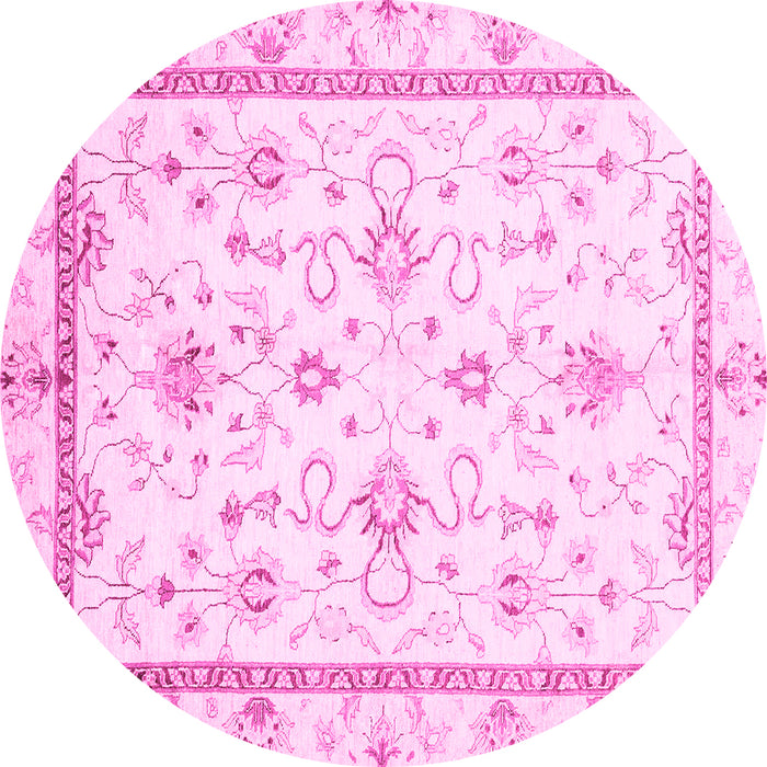 Round Machine Washable Oriental Pink Traditional Rug, wshabs3336pnk