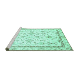 Sideview of Machine Washable Oriental Turquoise Traditional Area Rugs, wshabs3336turq