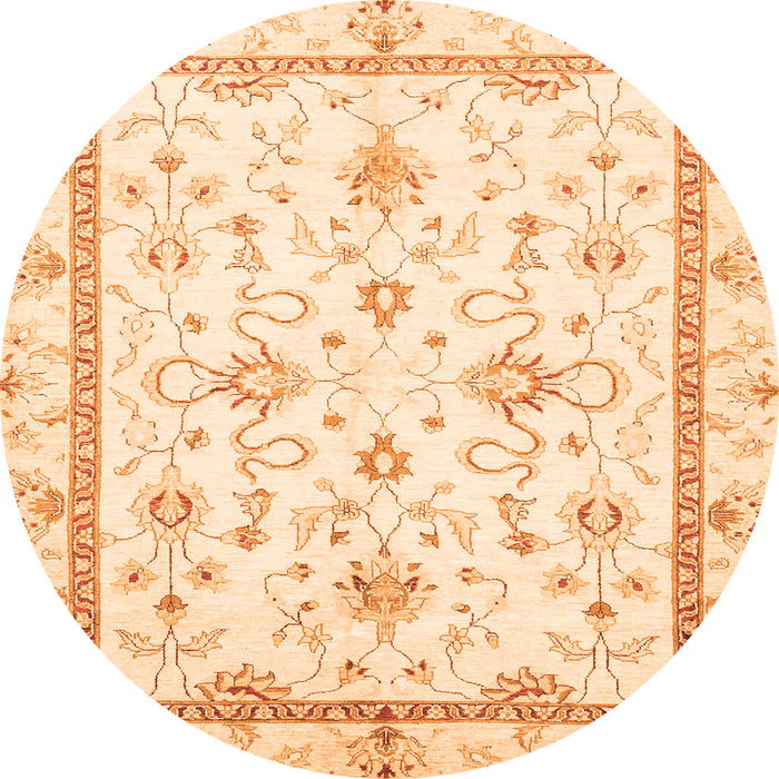 Round Machine Washable Oriental Orange Traditional Area Rugs, wshabs3336org