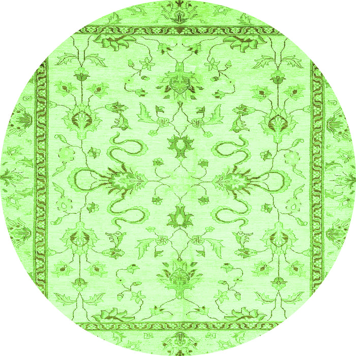Round Machine Washable Oriental Green Traditional Area Rugs, wshabs3336grn