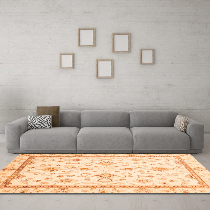 Machine Washable Oriental Orange Traditional Area Rugs in a Living Room, wshabs3336org