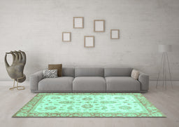 Machine Washable Oriental Turquoise Traditional Area Rugs in a Living Room,, wshabs3337turq