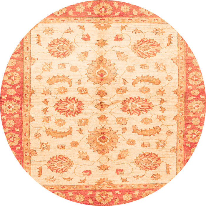 Round Machine Washable Oriental Orange Traditional Area Rugs, wshabs3337org