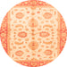 Round Machine Washable Oriental Orange Traditional Area Rugs, wshabs3337org