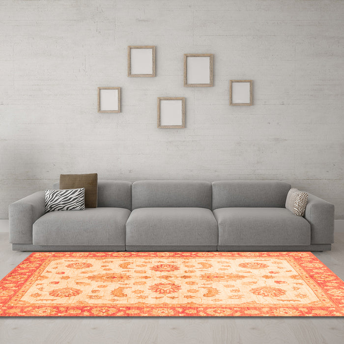 Machine Washable Oriental Orange Traditional Area Rugs in a Living Room, wshabs3337org