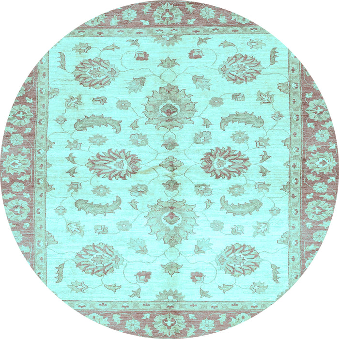 Round Oriental Light Blue Traditional Rug, abs3337lblu