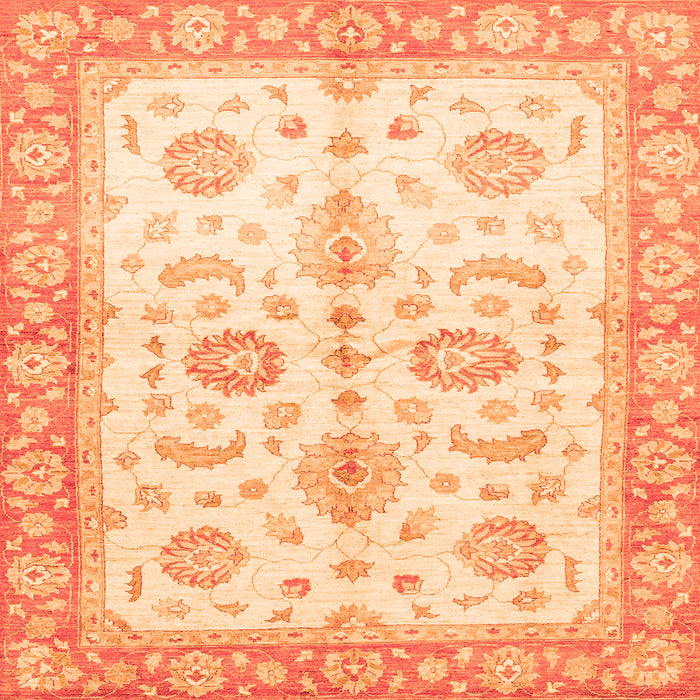 Square Machine Washable Oriental Orange Traditional Area Rugs, wshabs3337org
