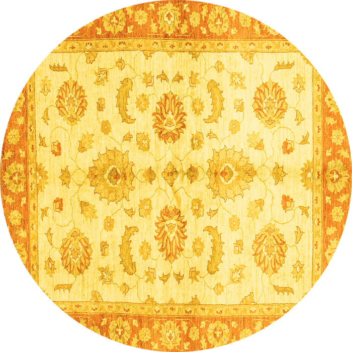 Round Oriental Yellow Traditional Rug, abs3337yw