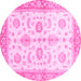 Round Machine Washable Oriental Pink Traditional Rug, wshabs3337pnk