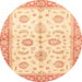 Round Abstract Brown Gold Oriental Rug, abs3337