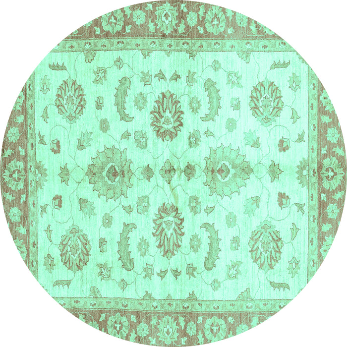 Round Machine Washable Oriental Turquoise Traditional Area Rugs, wshabs3337turq