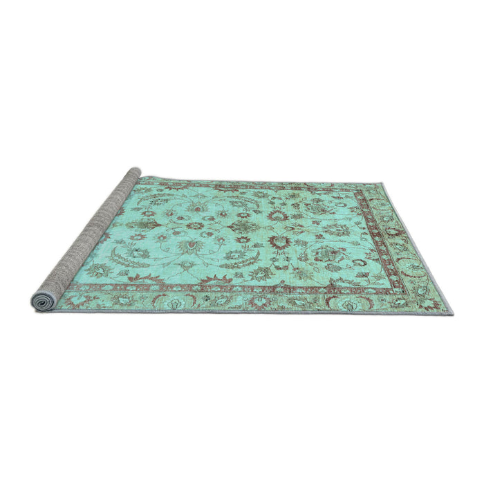 Sideview of Machine Washable Oriental Light Blue Traditional Rug, wshabs3338lblu