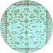 Round Machine Washable Oriental Light Blue Traditional Rug, wshabs3338lblu