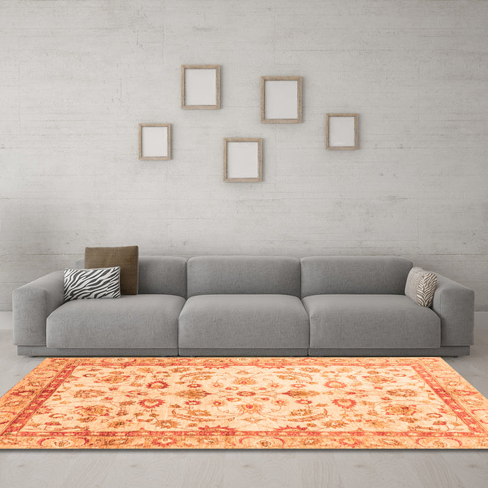 Machine Washable Oriental Orange Traditional Area Rugs in a Living Room, wshabs3338org