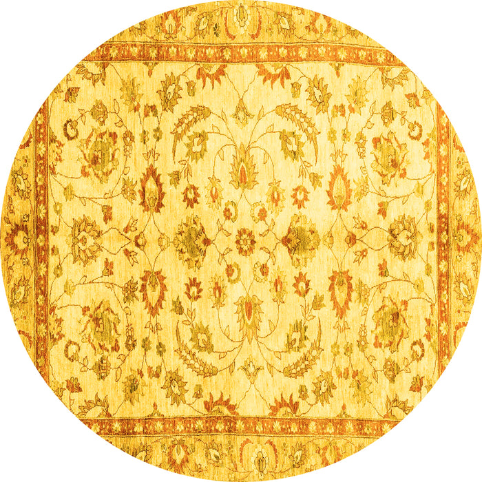 Round Machine Washable Oriental Yellow Traditional Rug, wshabs3338yw