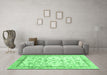 Machine Washable Oriental Emerald Green Traditional Area Rugs in a Living Room,, wshabs3338emgrn