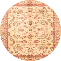 Round Machine Washable Abstract Mustard Yellow Rug, wshabs3338