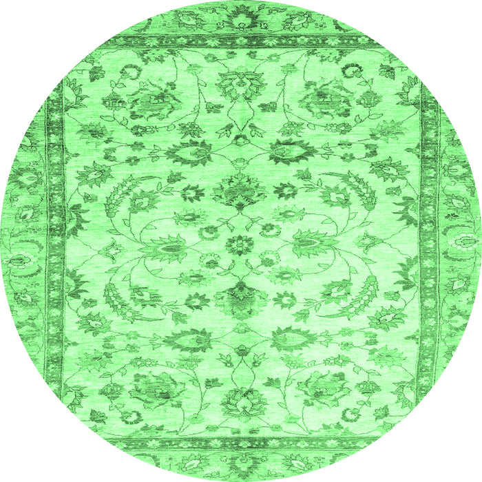 Round Machine Washable Oriental Emerald Green Traditional Area Rugs, wshabs3338emgrn