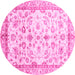 Round Machine Washable Oriental Pink Traditional Rug, wshabs3338pnk