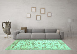 Machine Washable Oriental Turquoise Traditional Area Rugs in a Living Room,, wshabs3338turq