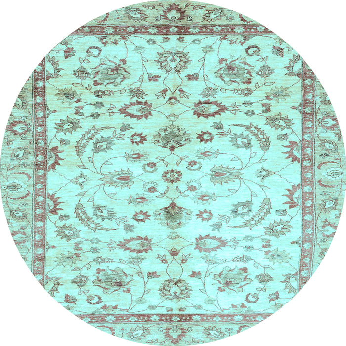 Round Oriental Light Blue Traditional Rug, abs3338lblu
