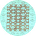 Round Oriental Light Blue Traditional Rug, abs3339lblu