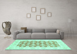 Machine Washable Oriental Turquoise Traditional Area Rugs in a Living Room,, wshabs3339turq