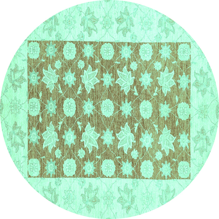 Round Oriental Turquoise Traditional Rug, abs3339turq