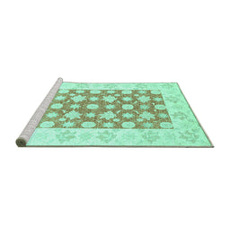 Sideview of Machine Washable Oriental Turquoise Traditional Area Rugs, wshabs3339turq