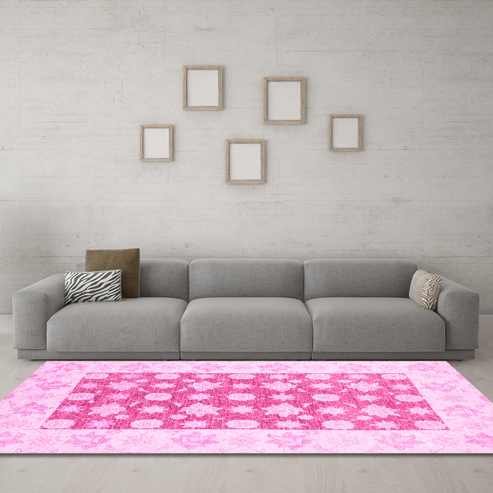 Machine Washable Oriental Pink Traditional Rug in a Living Room, wshabs3339pnk