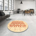 Round Abstract Sun Yellow Oriental Rug in a Office, abs3339