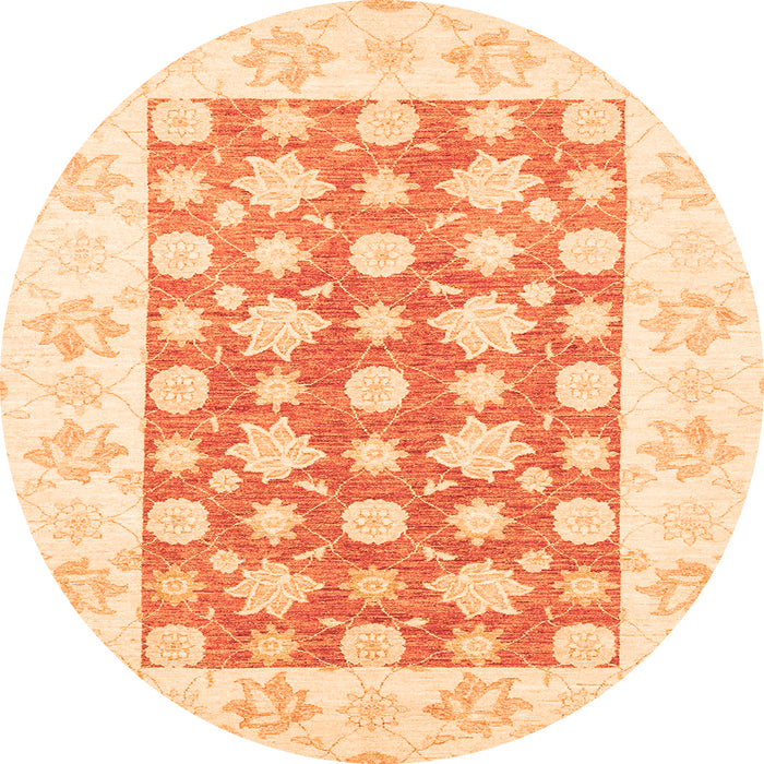 Round Machine Washable Oriental Orange Traditional Area Rugs, wshabs3339org