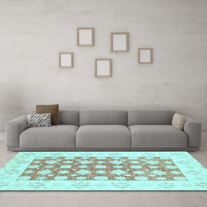 Machine Washable Oriental Light Blue Traditional Rug in a Living Room, wshabs3339lblu