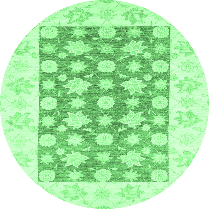 Round Machine Washable Oriental Emerald Green Traditional Area Rugs, wshabs3339emgrn