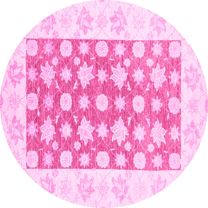 Round Machine Washable Oriental Pink Traditional Rug, wshabs3339pnk