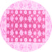 Round Machine Washable Oriental Pink Traditional Rug, wshabs3339pnk