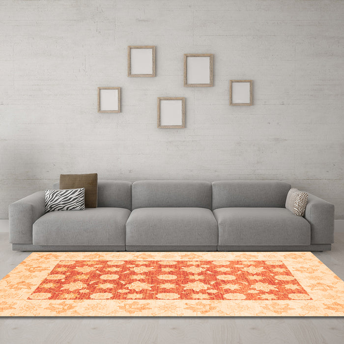 Machine Washable Oriental Orange Traditional Area Rugs in a Living Room, wshabs3339org