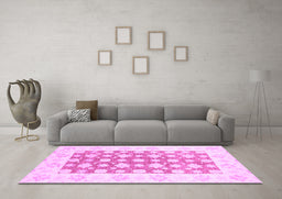 Machine Washable Oriental Purple Traditional Area Rugs in a Living Room, wshabs3339pur