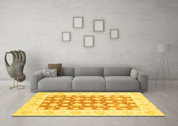 Machine Washable Oriental Yellow Traditional Rug in a Living Room, wshabs3339yw